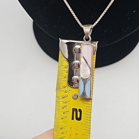 Necklace and Earrings 925 Mother of Pearl Blue Pink White 925 Box Chain 19" - Picture 8 of 9